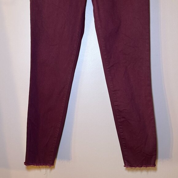 Women's 2 Kut From The Kloth Pants Donna High Rise Ankle Skinny Burgundy Raw Hem - Picture 5 of 8